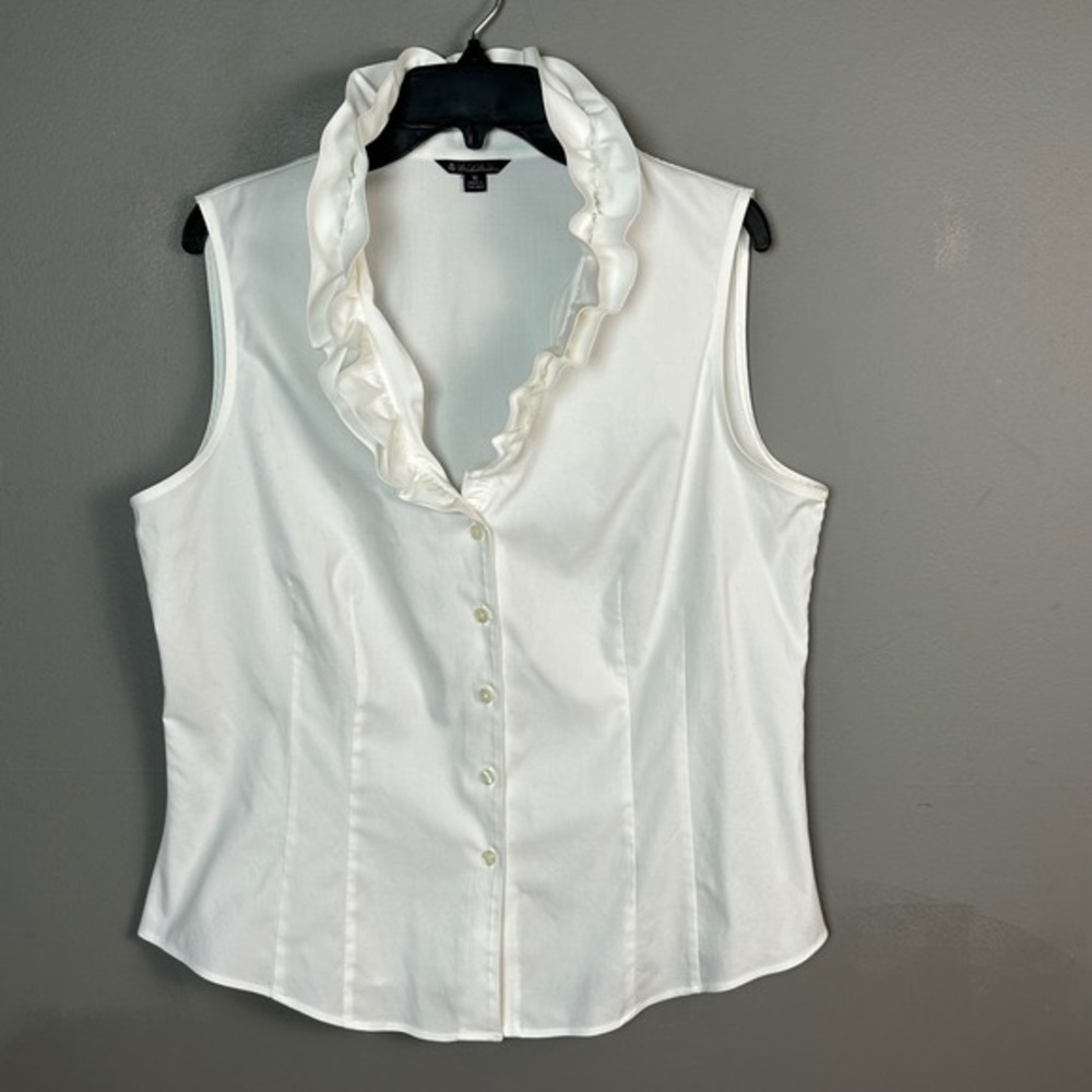 Brooks Brothers blouse Womens size 16 White Sleeveless Button Down Summer Office - Picture 2 of 9